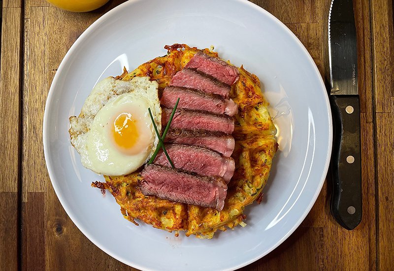 How to Make a Mini Waffle Iron Breakfast with Steak and Eggs - HotDailys